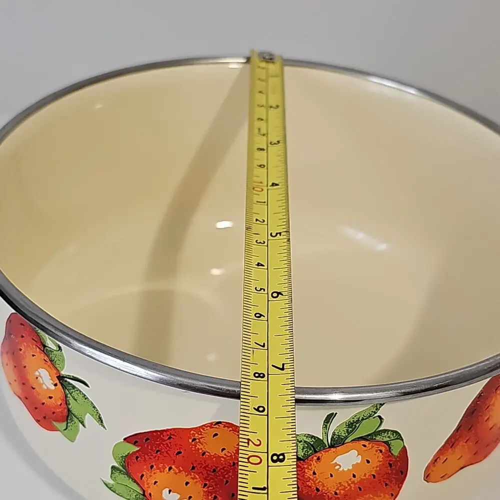 Two Vintage Kobe Enamel Bowls Cream Strawberry Nesting Mixing Cottagecore